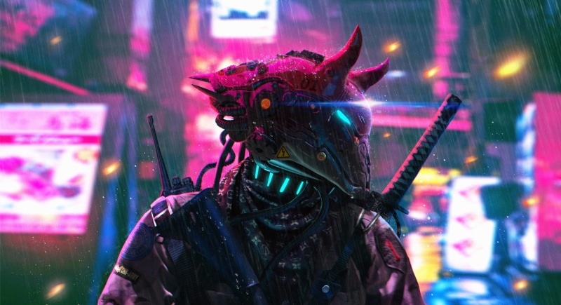 cyberpunk, futuristic city, science fiction, 1080P, neon lights, rain, neon, futuristic, katana