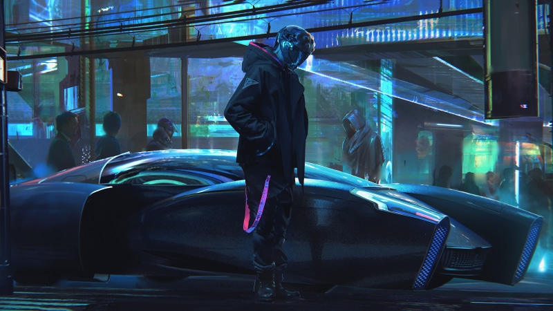 artwork, city lights, city, digital, lights, futuristic city, people, 4K, cyberpunk, neon lights, hoods, cyber, car, vehicle, digital art, science fiction