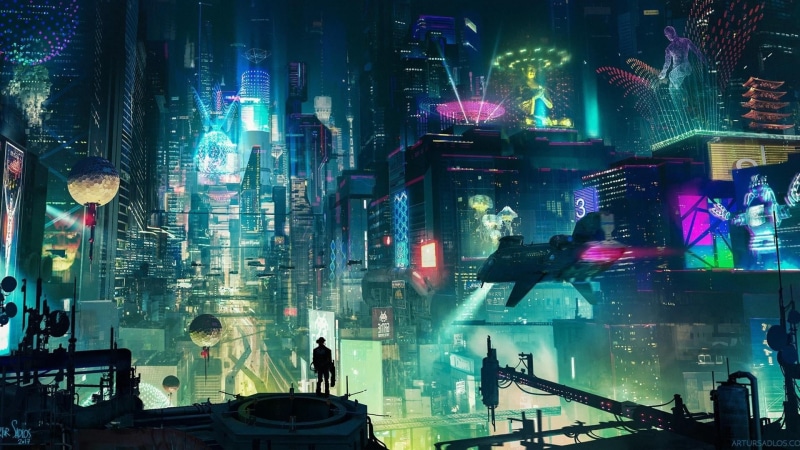 incidental people, built structure, scifi, futuristic city, women, walking, building exterior, 1080P, fantasy art, group of people, art, adult, lighting equipment