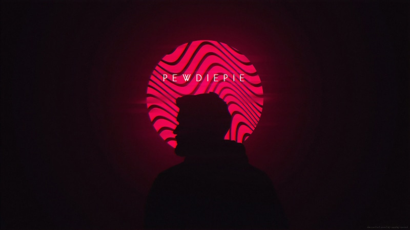 lights, artwork, digital, circle, Photoshop, black background, 4K, Pewdiepie, illustration, neon lights, dark background, fan art, black, pink, text, neon