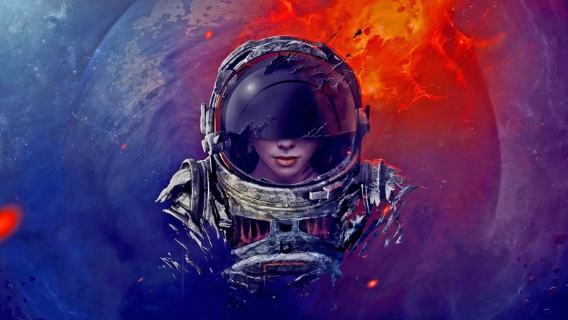2K, strength, males, artwork, digital art, one Person, fire, courage, headwear, security, leisure activity, clothing, futuristic, astronaut