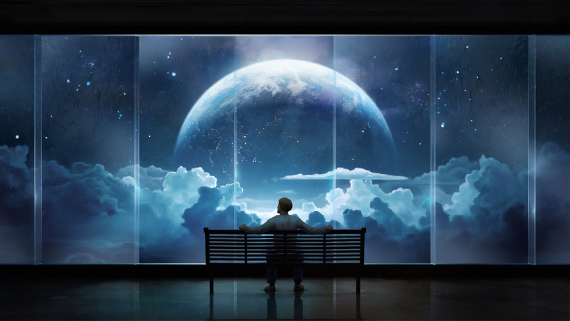 clouds, space clouds, fantasy art, illustration, blue, concept art, artwork, men, digital, sky, skyscape, space, Earth, reflection, environment, 4K, science fiction
