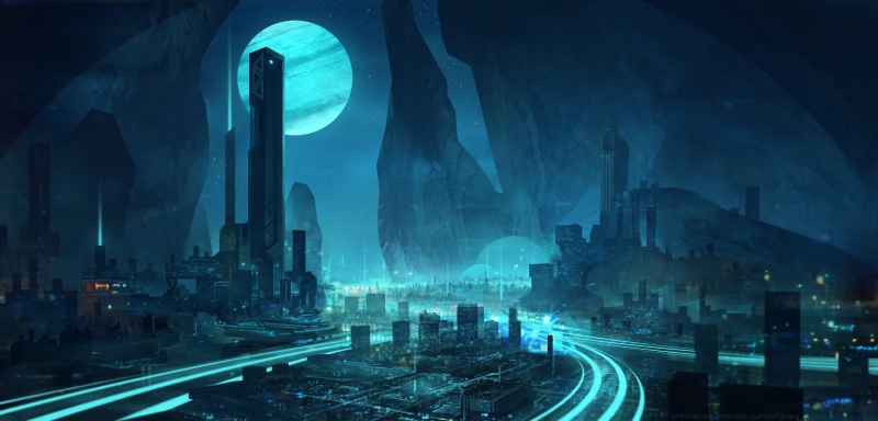 digital, digital art, science fiction, cyberpunk, night, landscape, mountains, artwork, digital painting, Dark Cyberpunk, cyber, skyscraper, building, illustration