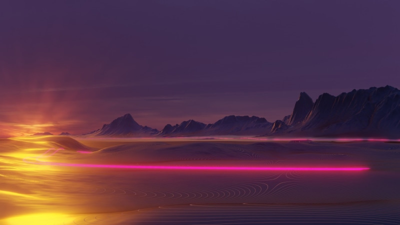 sand, sunset, neon glow, synthwave, mountains, 1080P, digital, neon, vaporwave, landscape, 3D, desert, cyberpunk, artwork, OutRun, science fiction, Retrowave