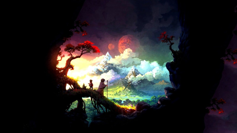 digital, illustration, abstract, two, fire - Natural Phenomenon, group of people, night, orange Color, vibrant Color, 1080P, facing, crowd