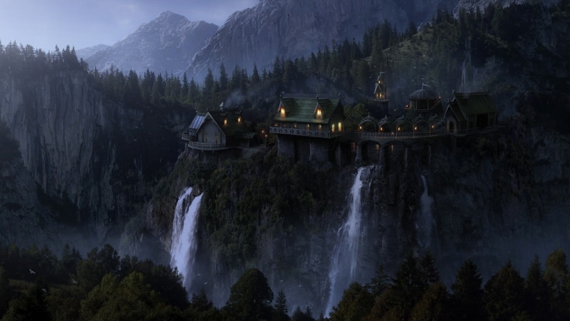 tranquility, waterfalls, tranquil scene, landscape, tourism, european Alps, plant, building, sky, 1080P, tree, travel, long exposure, houses, digital art