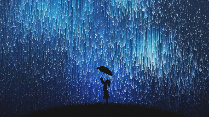 fantasy girl, children, people, starred sky, landscape, night, umbrella, starscape, 4K, nature, fantasy art, blue, artwork, dark, galaxy, women, illustration