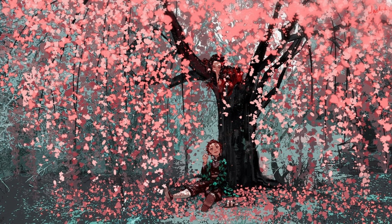 anime, 1080P, Kamado Tanjirō, sakura (tree), Kamado Nezuko, Kimetsu no Yaiba, Tanjiro Kamado, artwork