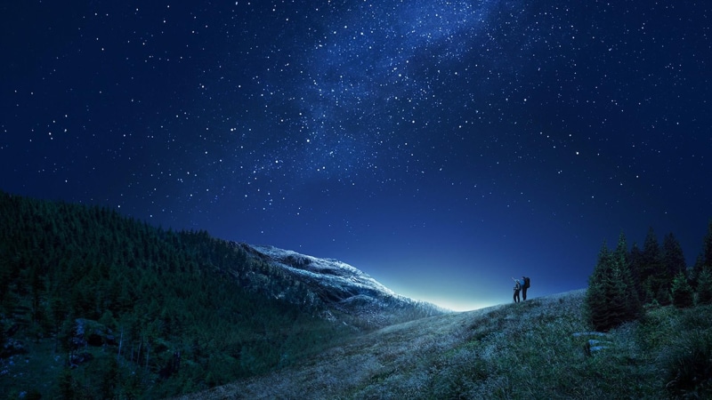 outdoors, star, star field, hiking, starry night, hill, flashlight, landscape, hills, tranquility, land, astronomy, dark, stars, sky, galaxy, tranquil scene