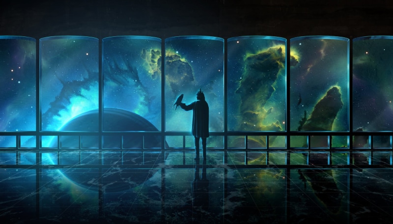 Solar System, dark, digital painting, silhouette, painting, galaxy, universe, digital, paint brushes, landscape, observatory, spacescapes, fantasy art
