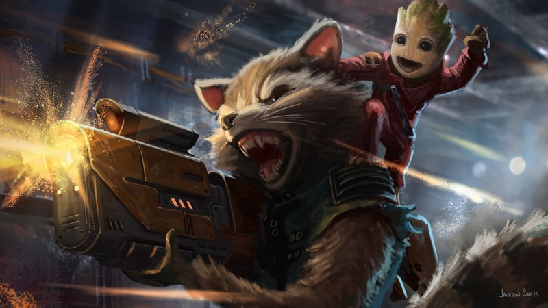 guardians of the galaxy, artwork, baby groot, rocket raccoon, hd, movies, 1080P, artist, digital art