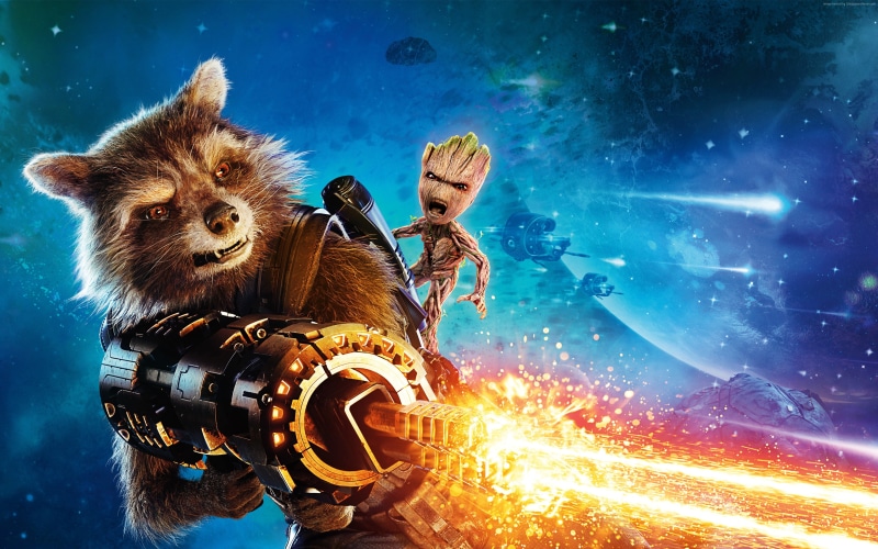 Rocket, 4K, Baby Groot, Guardians of the Galaxy Vol. 2, gun, best movies