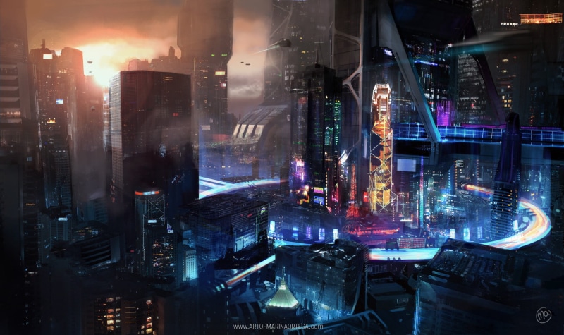  tall - high, building exterior, built structure, street, nightlife, modern, office building exterior, building, architecture, digital art, illuminated