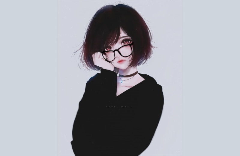 beautiful woman, cut out, contemplation, real people, hairstyle, facial Expression, manager, glasses, red eyes, confidence, wall - building feature, studio shot