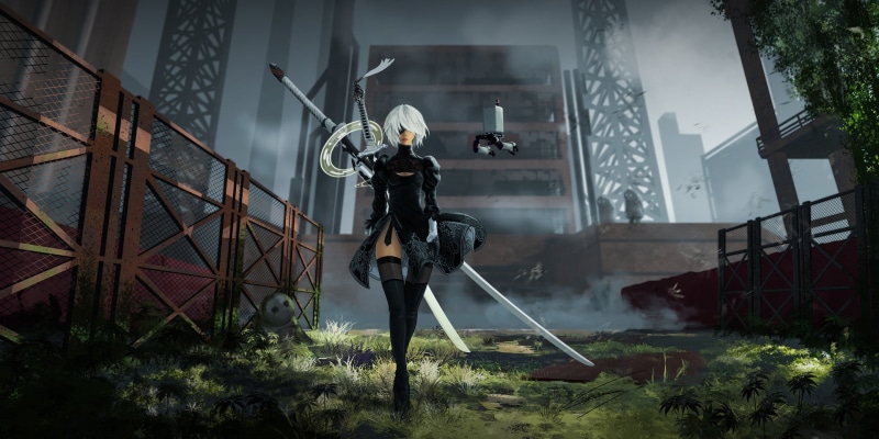 female, white hair, 2B, anime, character, 1080P, women, thigh-highs, illustration, Nier: Automata, NieR, artwork, white, haired, video games, thighs, 2B (Nier: Automata)