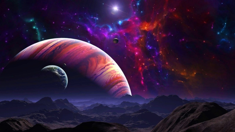 multi colored, space, star - space, digital, mountain, space art, rock - object, beauty in nature, idyllic, planet, nature, 1080P, sky, scenics - nature