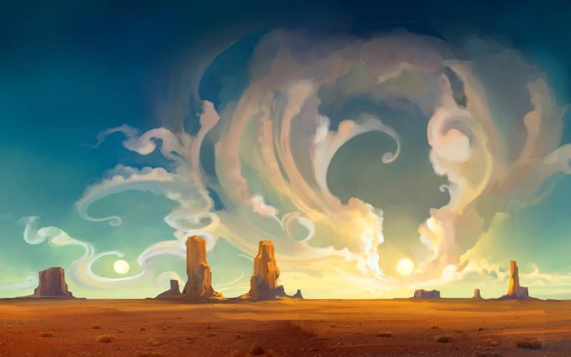 backgrounds, mountain, no people, brown, sunlight, arizona, cloud - Sky, land, digital composite, monument Valley, climate, painting, glowing, remote, smoke