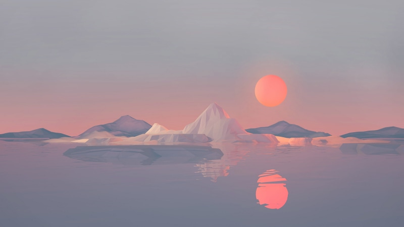 backgrounds, reflection, blue, lake, minimalism, island, hill, transportation, dramatic sky, sky, iceberg, painting, outdoors, digital art, idyllic, landscape