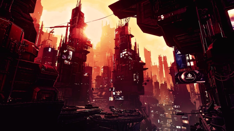 building, tower, outdoors, traffic, city Life, cyberpunk, skyscraper, asia, sunset, manhattan - New York City, lens flare, street, travel, Star Citizen