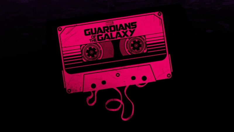 music, guardians, communication, studio shot, art and craft, galaxy, close-up, cut out, text, black background, audio cassete, Guardians of the Galaxy