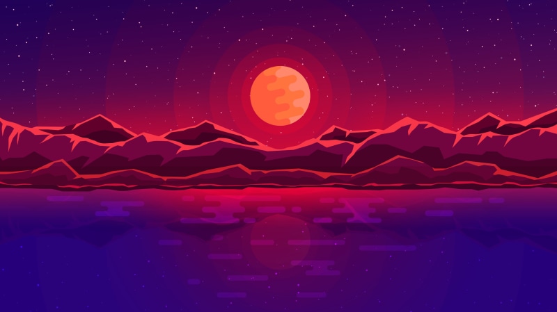 nature, pattern, red, no people, mountains, digital art, vector, illustration, illuminated, Moon, black Color, light - Natural Phenomenon, landscape, space