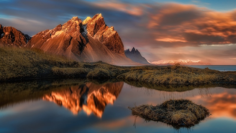 tranquil Scene, blue, idyllic, scenics - nature, tourism, body, dusk, mountain, famous Place, mountains, vacations, yellow, scenics, national Landmark