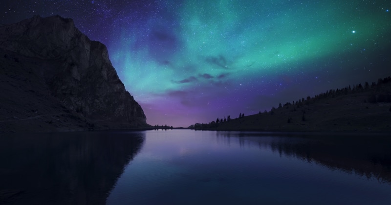 aurora Borealis, science, tranquility, dark, lake, mountain Peak, space, landscape, star Field, mountain, star Trail, space and astronomy, nature, moon