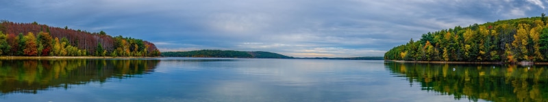 cloud - sky, 5K, water, Massachusetts, no people, green color, panorama, reflection, waterfront, non-urban scene, lake, body, landscape, plant, panoramic