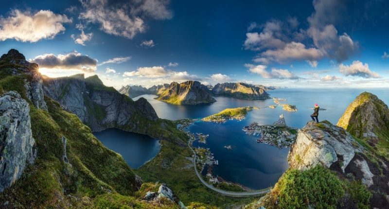 day, famous Place, mountain, anime, at the edge of, outdoors, scenics - nature, activity, panoramic, tranquility, aerial, near, fjord, cloud - Sky, Lofoten