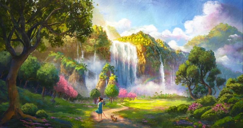 pink, landscape, digital art, digital, concept art, digital painting, paint brushes, children, 4K, dog, artwork, clouds, nature, women, green, environment