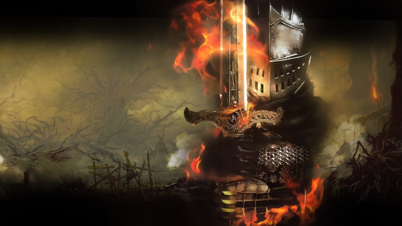 sword, Dark Souls, smoke - physical structure, flame, metal industry, night, motion, video games, people, knight, nature, 1080P, event, blurred motion
