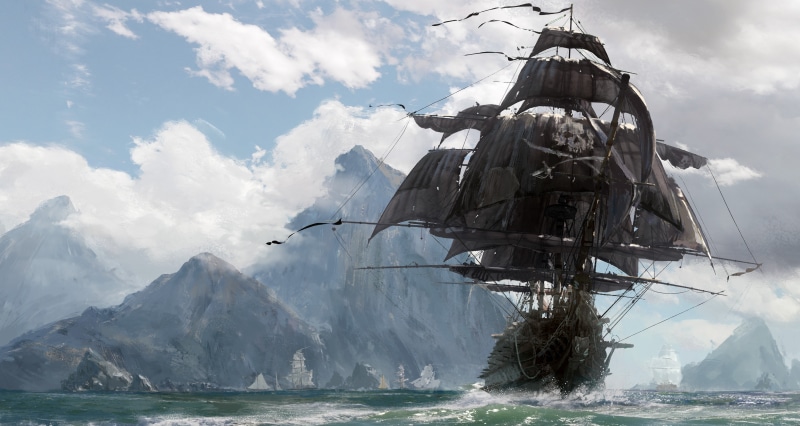 sea, environment, island, evil, mountain, pirate ship, ship, kaizoku, pirate, no people, day, cloud - sky, sailboat, flying, 5K, sky, sake