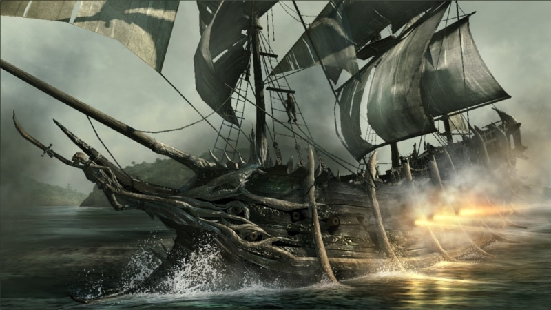 brown, 1080P, Water, outdoors, environment, day, Ocean, Dark, sunlight, blurred motion, Fantasy, smoke - physical structure, Pirate, Battle, long exposure