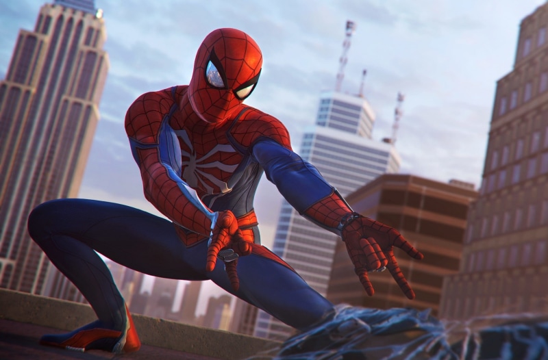 low angle view, real people, full length, Spiderman, architecture, man, clothing, newyorkcity, three quarter length, Game, outdoors, videogame, one person