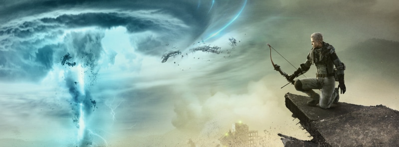 Survive, mature adult, weapon, technology, holding, cloud - sky, Tornado, beauty in nature, gear, full length, military, panoramic, 5K, sign, communication
