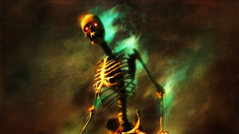 video, games, 1920x1080, eyes, burning, skeleton, glowing eyes, video games, glowing, skull, bones, 1080P, betrayer, poster
