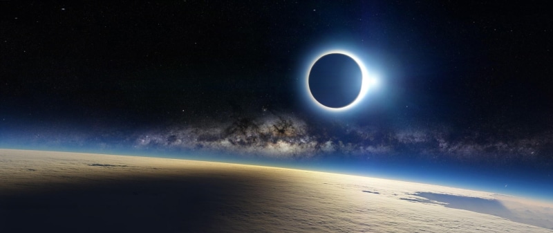 sky, horizon, digital composite, cloud - sky, full moon, moon surface, digital art, space art, night, no people, eclipse, blue, space, dark, nature, 2K