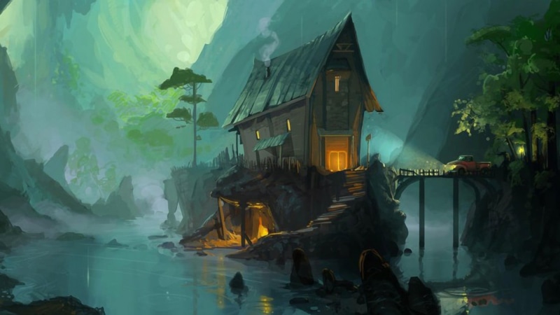 building, lights, mist, religion, dusk, stairs, no people, illustration, cliff, architecture, bridge, car, building exterior, brown, house, belief, lake