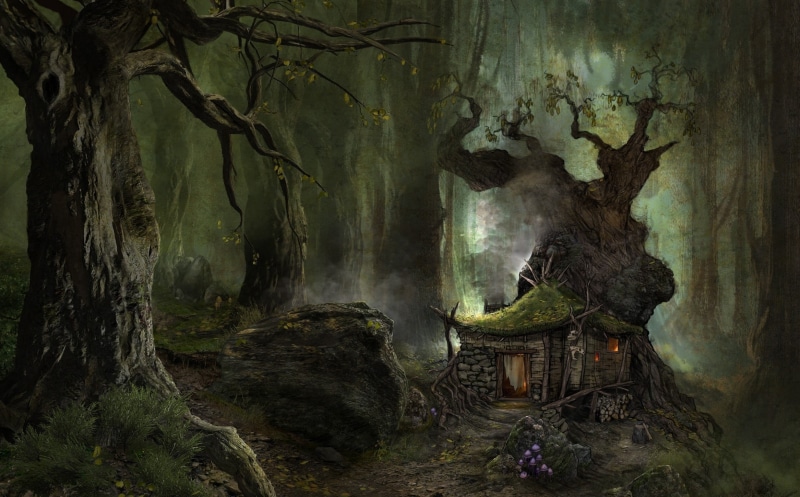 fantasy art, tree, scenics - nature, forest, outdoors, plant, illustration, fog, no people, mushroom, non-urban scene, skull, land, 1080P, tranquility