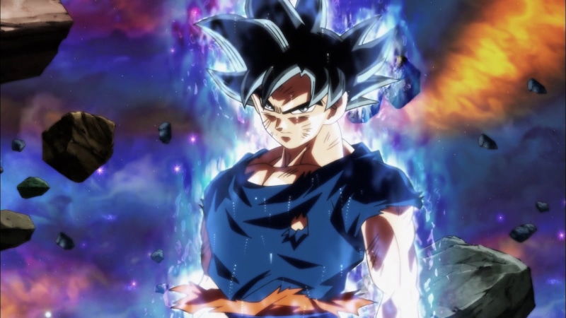 720P, Ultra-Instinct Goku, young adult, studio shot, creativity, silver colored, nature, multi colored, waist up, blue, front view, dragonball, astronaut