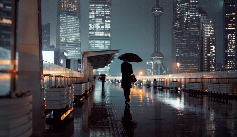 tower, modern, built Structure, illuminated, bridge - Man Made Structure, wet, one person, light - Natural Phenomenon, office building exterior, famous Place