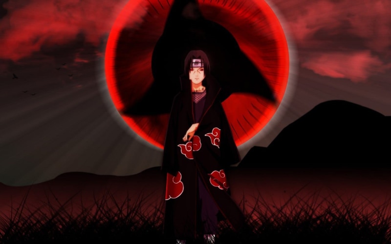 one person, young adult, 720P, itachi, Uchiha Itachi, young women, nature, adult, red, lifestyles, front view, Naruto Shippuuden, outdoors