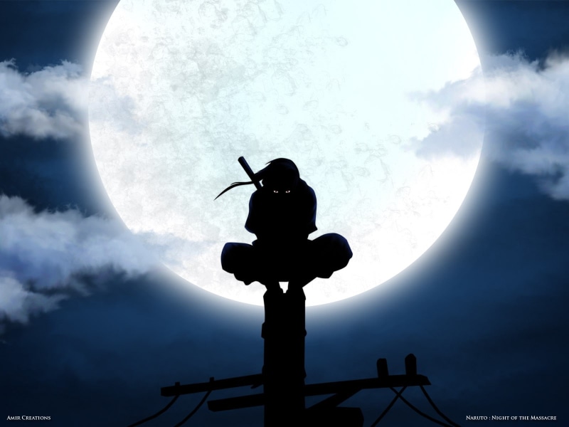 Naruto Shippuuden, 720P, silhouette, Uchiha Itachi, Moon, anime, power lines, ANBU