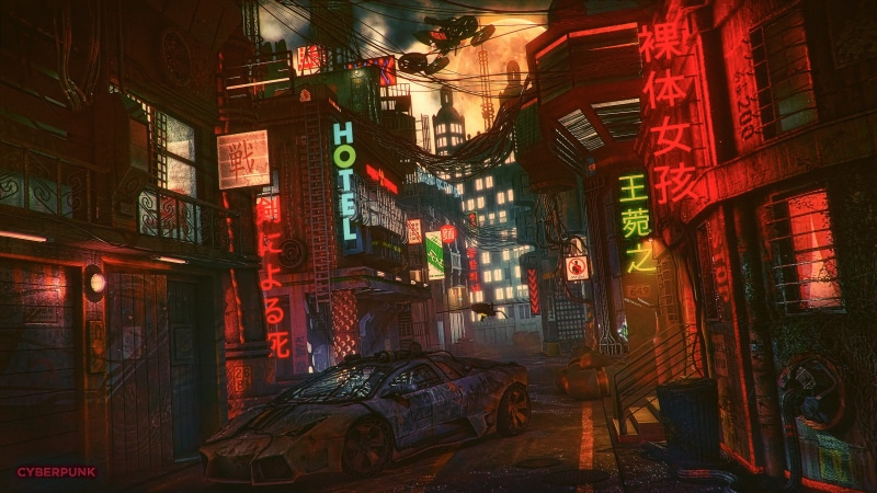 script, advertisement, retail, city, no people, text, futuristic city, fan art, digital art, built structure, neon, street, lighting equipment, non-western script