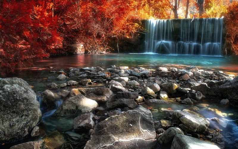 scenics, day, forests, outdoors, motion, change, thailand, waterfall, running water, pond, sunlight, plant, rock, water, long exposure, 1080P