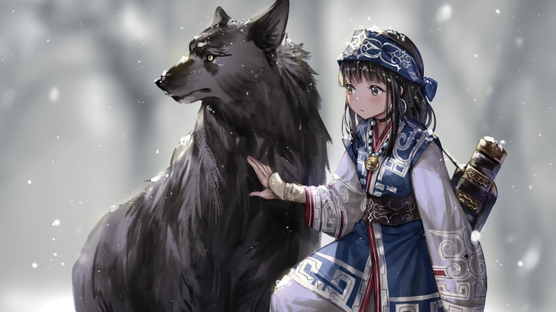 cold temperature, original characters, winter, lifestyles, women, horse, illustration, haired, females, clothing, snowing, fantasy art, leisure activity