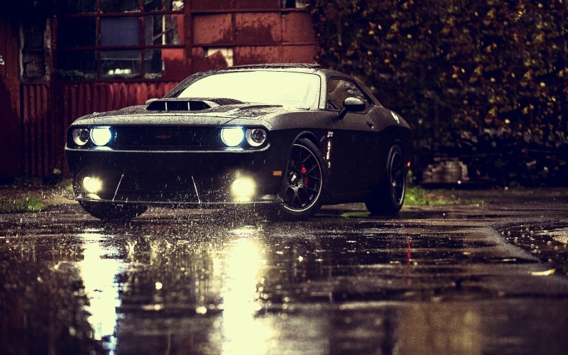 Rain, Dodge, Black, Muscle, srt, Challenger, 1080P, Car