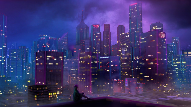 urban, environment, tower, women, synthwave, city, artwork, landscape, digital art, concept art, city lights, 4K, lights, alone, neon, loneliness, dark