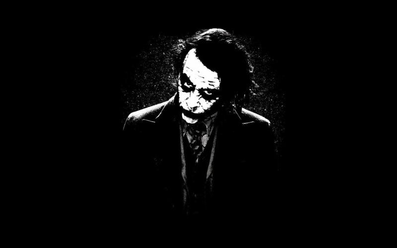 real people, Heath Ledger, adult, Joker, women, leisure activity, full length, front view, lifestyles, monochrome, movies, black background, human arm