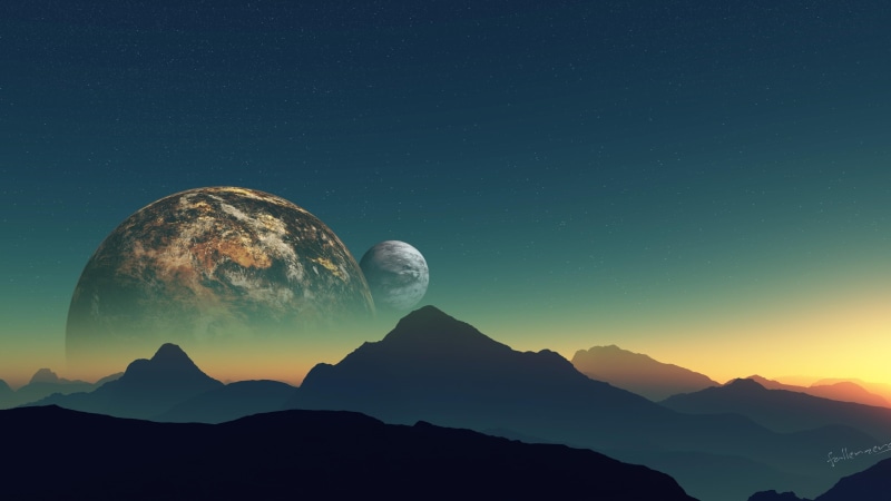 planet, space art, night, earth, horizon, moon, astronomical object, fantasy art, phenomenon, universe, 4K, sky